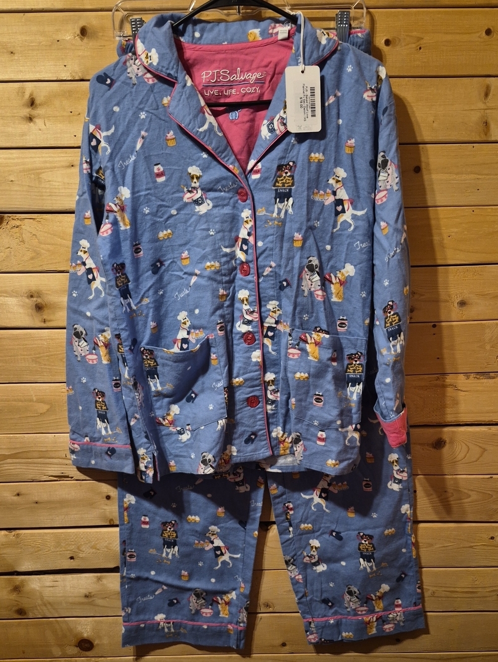 Womens PJ Salvage Baked Woof Love Flannel PJ's Size XS NWT 100% Cotton